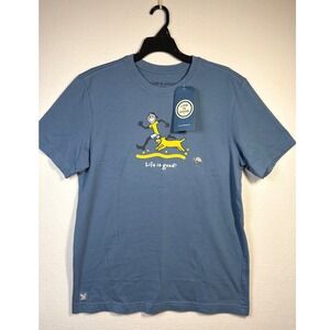Life is Good Graphic Tee Mens Small Blue NWT Beach Dog Running Crusher T-Shirt